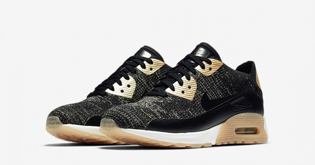 Womens Nike Air Max 90 Ultra 2.0 Flyknit Black Metallic Gold