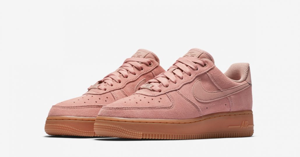 Womens Nike Air Force 1 Low Suede Particle Pink Gum Cool Sneakers