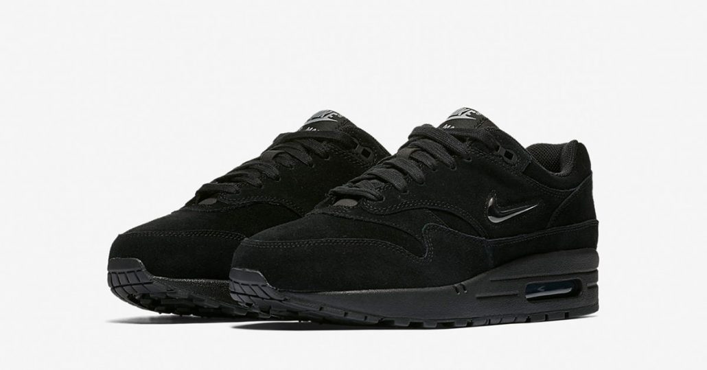 Womens Nike Air Max 1 Jewel Swoosh Black Metallic Silver AA0512-001