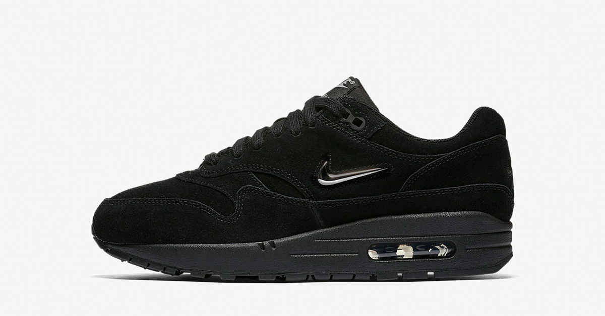 Womens Nike Air Max 1 Jewel Swoosh Black Metallic Silver AA0512-001