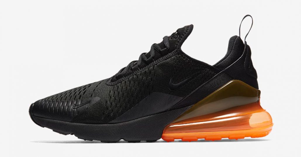 black and orange air max 270