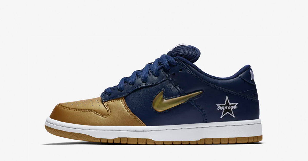 Supreme x Nike SB Dunk Low Blå Guld