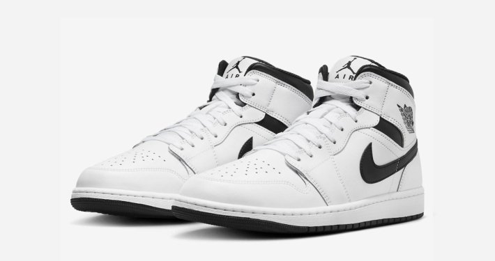 Hvide og sorte Nike Air Jordan 1 Mid DQ8426-132